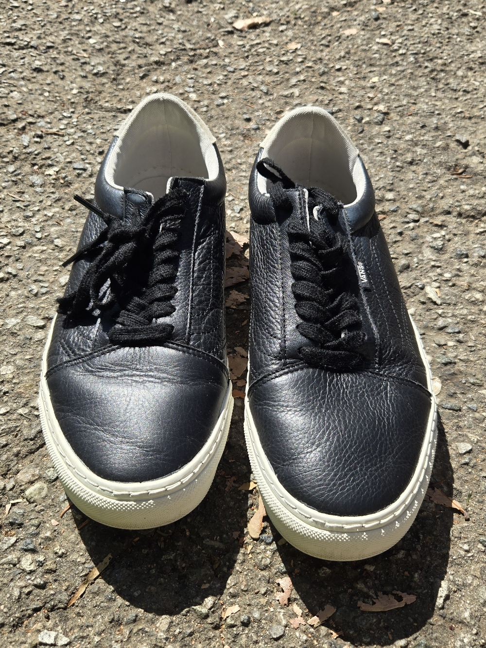 Vans Men's Black Leather Sneakers with White Sole